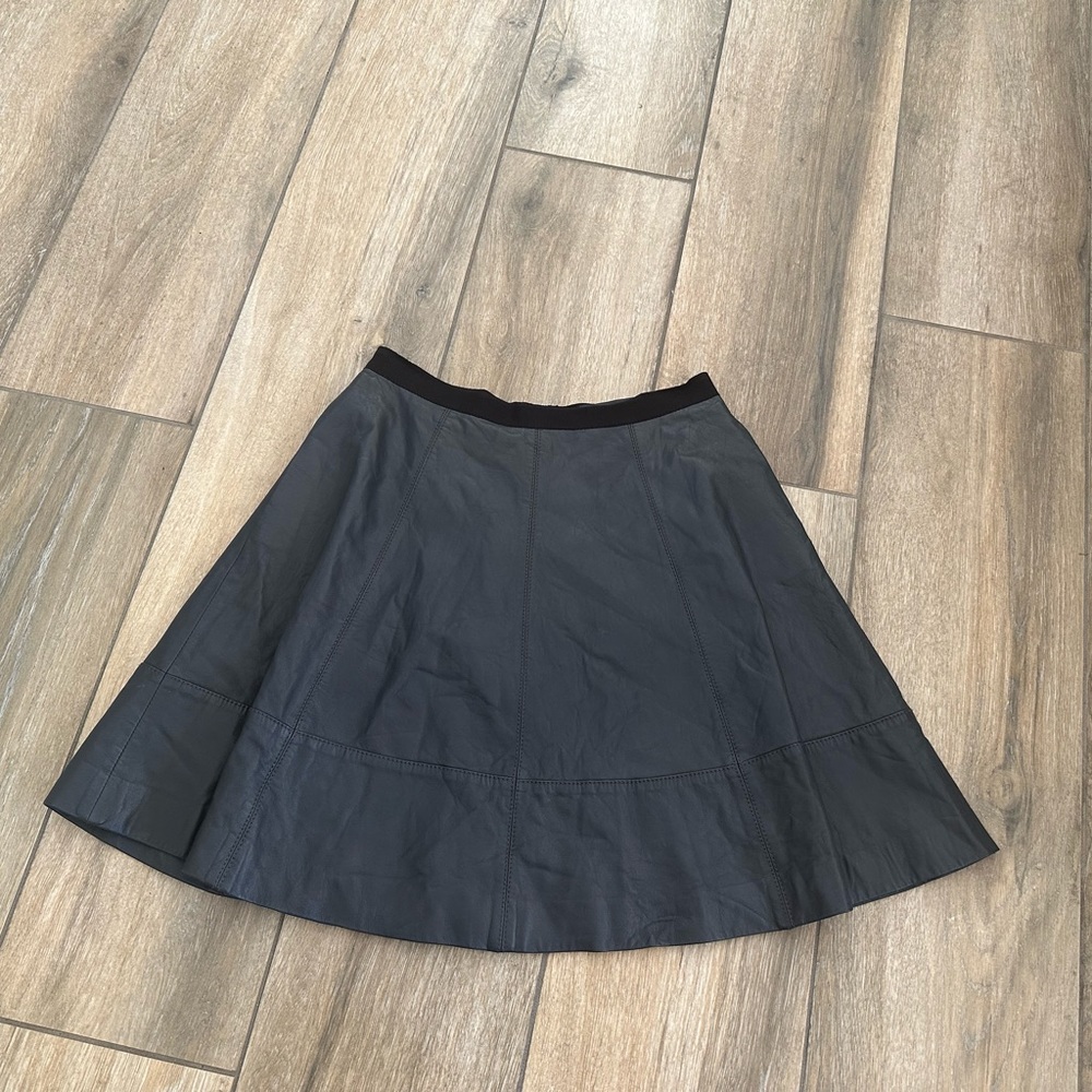 Women's Black Leather A-Line Skirt - Picture 4 of 10